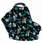 Blue Peony And Grey Rose Floral Print Baby Seat Cover