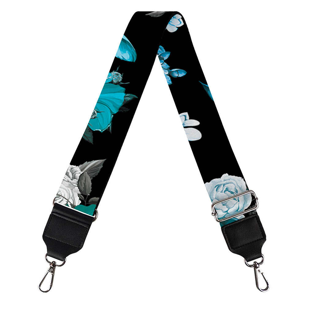 Blue Peony And Grey Rose Floral Print Bag Strap