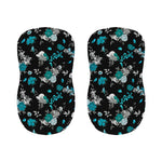 Blue Peony And Grey Rose Floral Print Bar Stool Covers
