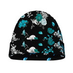 Blue Peony And Grey Rose Floral Print Beanie