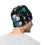 Blue Peony And Grey Rose Floral Print Beanie
