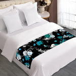 Blue Peony And Grey Rose Floral Print Bed Runner
