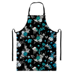 Blue Peony And Grey Rose Floral Print Bib Apron With Pocket