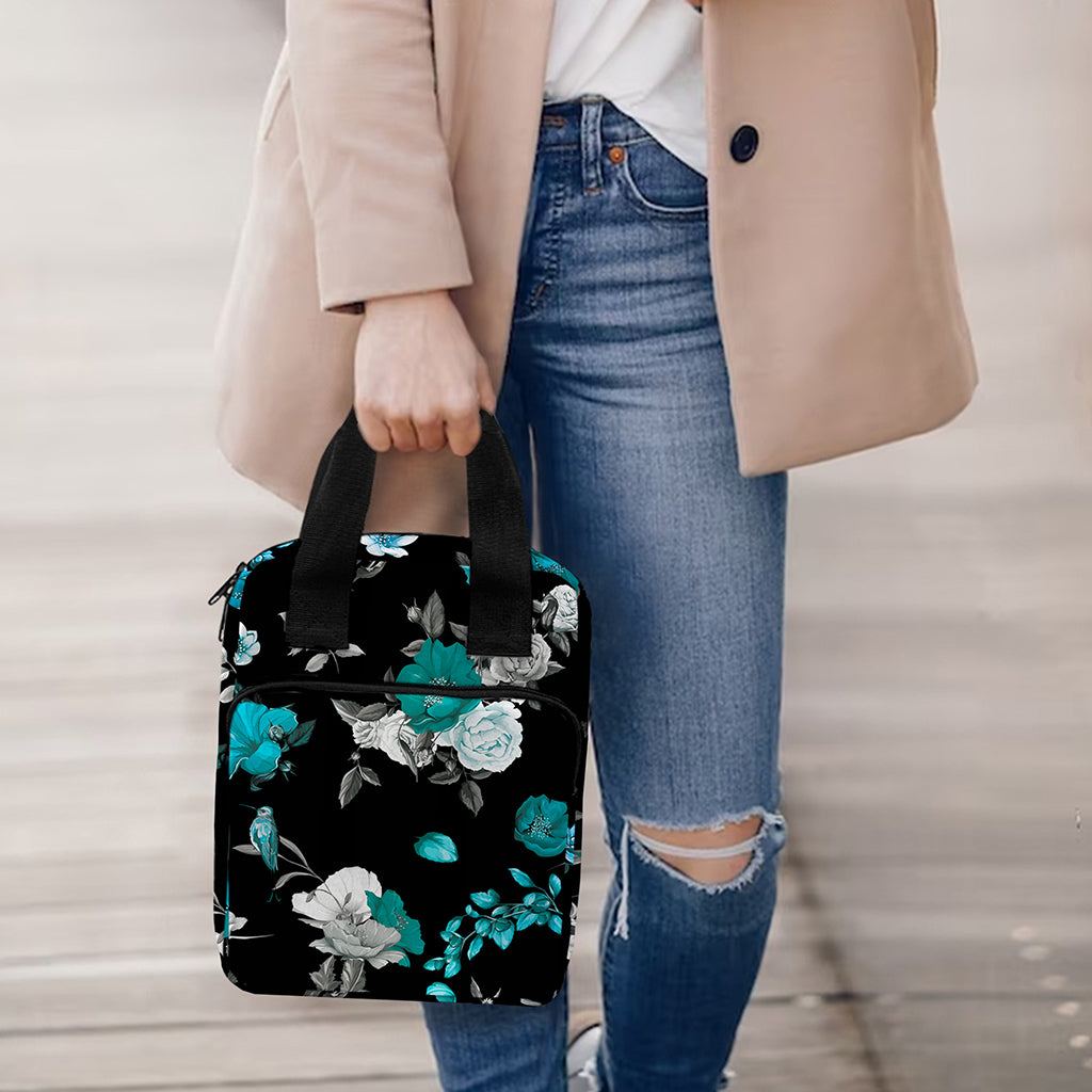 Blue Peony And Grey Rose Floral Print Bible Tote Bag