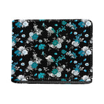 Blue Peony And Grey Rose Floral Print Bifold Wallet