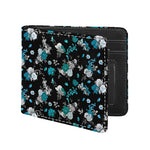 Blue Peony And Grey Rose Floral Print Bifold Wallet