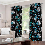 Blue Peony And Grey Rose Floral Print Blackout Grommet Curtains