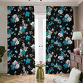 Blue Peony And Grey Rose Floral Print Dimout Pencil Pleat Curtains
