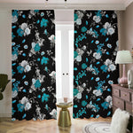 Blue Peony And Grey Rose Floral Print Blackout Pencil Pleat Curtains