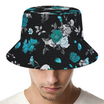 Blue Peony And Grey Rose Floral Print Bucket Hat
