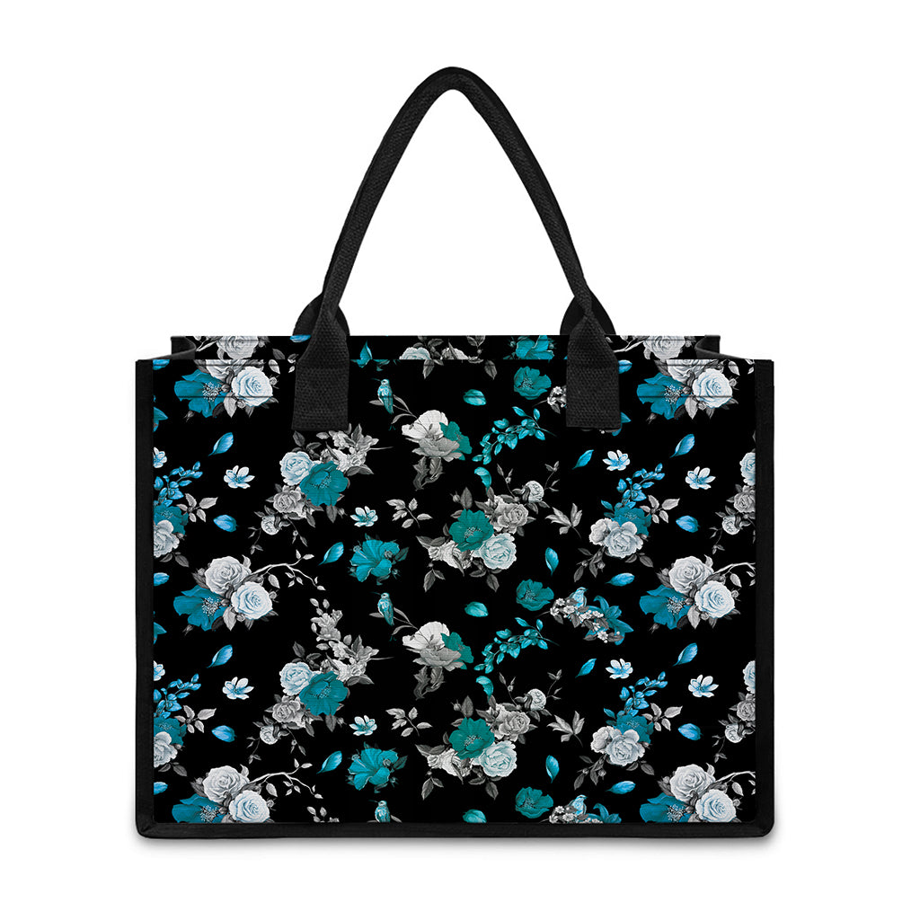 Blue Peony And Grey Rose Floral Print Canvas Tote Bag