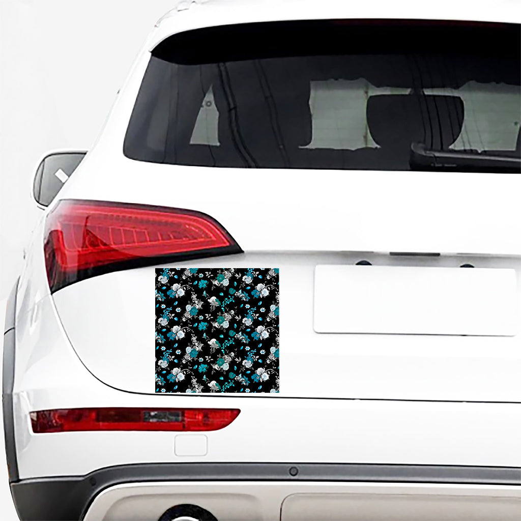 Blue Peony And Grey Rose Floral Print Car Sticker