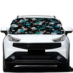 Blue Peony And Grey Rose Floral Print Car Windshield Snow Cover