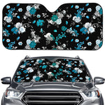 Blue Peony And Grey Rose Floral Print Car Windshield Sun Shade