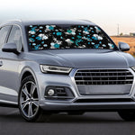 Blue Peony And Grey Rose Floral Print Car Windshield Sun Shade