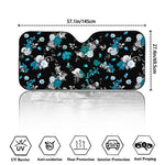 Blue Peony And Grey Rose Floral Print Car Windshield Sun Shade
