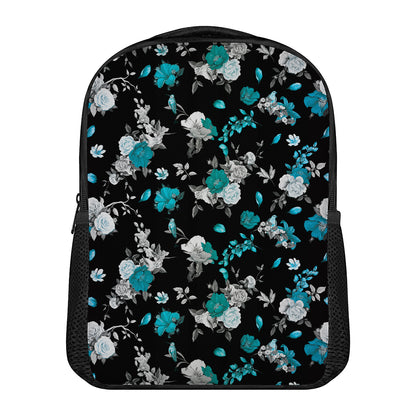 Blue Peony And Grey Rose Floral Print Casual Backpack