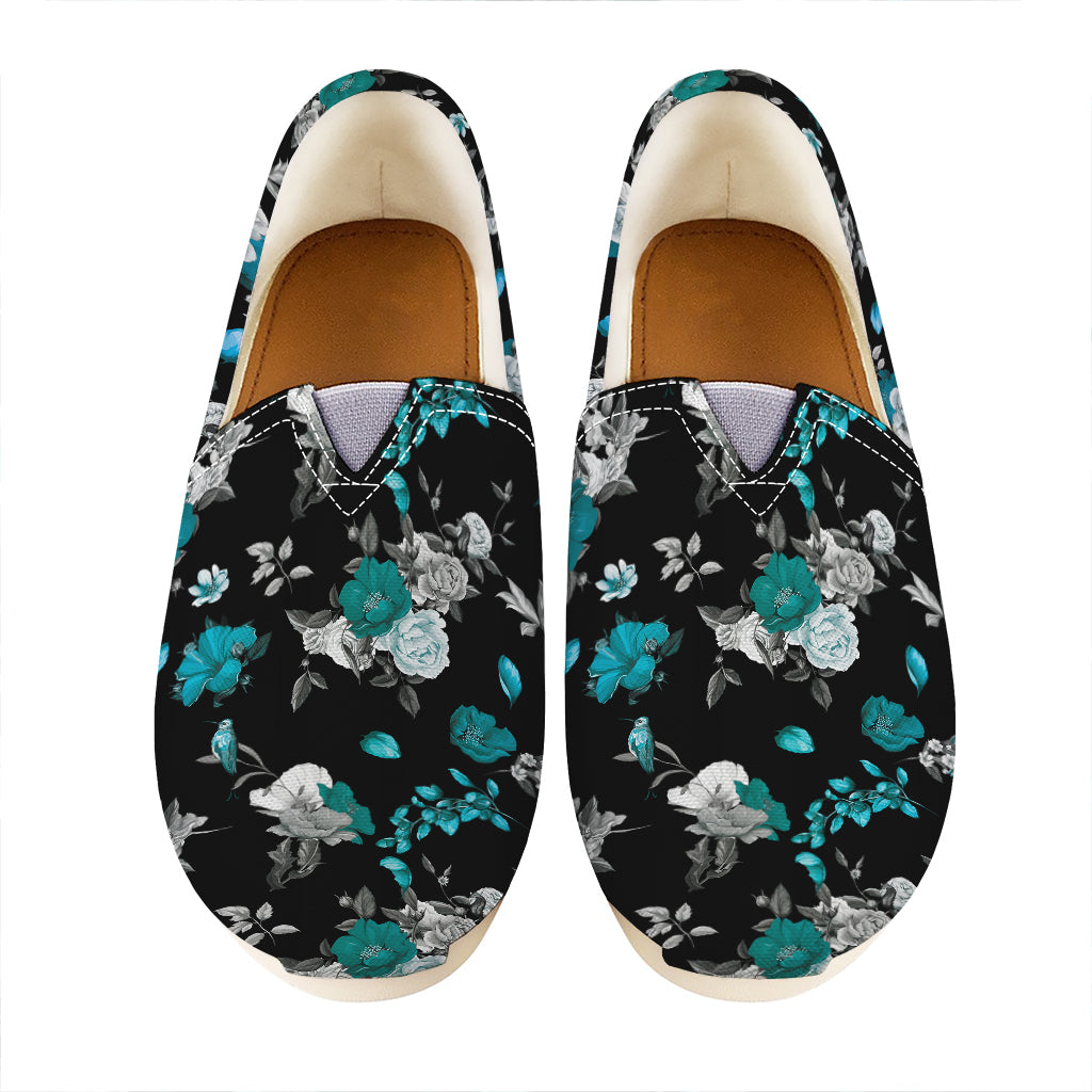 Blue Peony And Grey Rose Floral Print Casual Shoes