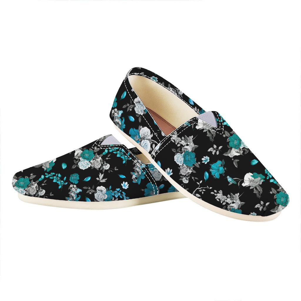 Blue Peony And Grey Rose Floral Print Casual Shoes