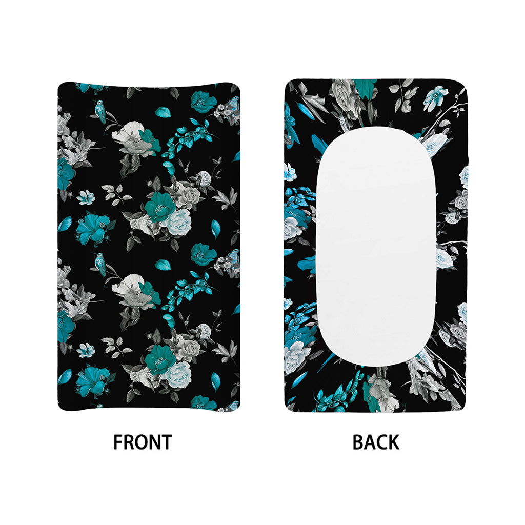 Blue Peony And Grey Rose Floral Print Changing Pad Cover