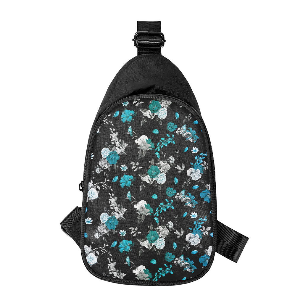 Blue Peony And Grey Rose Floral Print Chest Bag