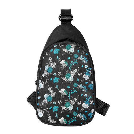Blue Peony And Grey Rose Floral Print Chest Bag