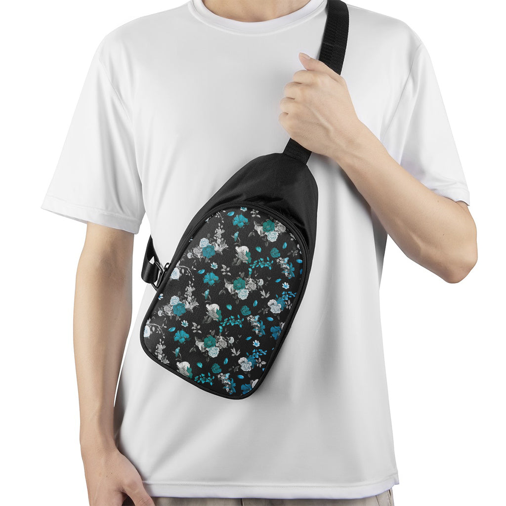 Blue Peony And Grey Rose Floral Print Chest Bag