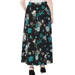 Blue Peony And Grey Rose Floral Print Chiffon Maxi Skirt