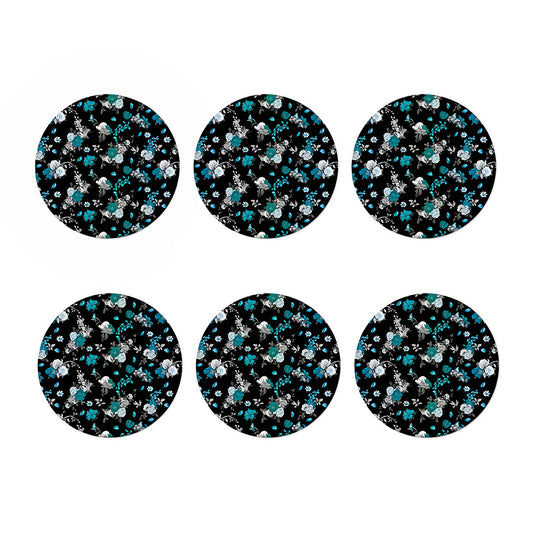 Blue Peony And Grey Rose Floral Print Coaster Set