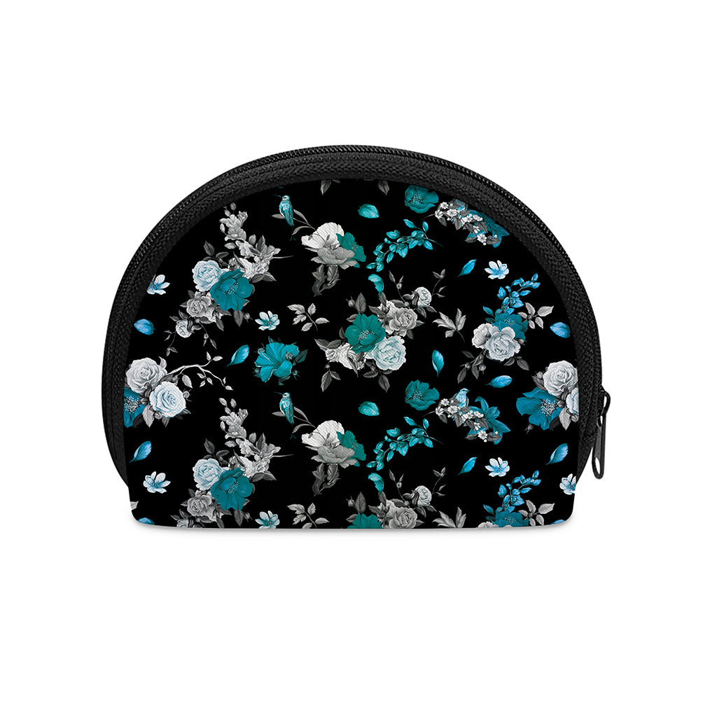 Blue Peony And Grey Rose Floral Print Coin Purse