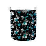 Blue Peony And Grey Rose Floral Print Collapsible Laundry Basket