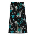 Blue Peony And Grey Rose Floral Print Cotton Front Slit Maxi Skirt
