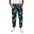 Blue Peony And Grey Rose Floral Print Cotton Sweatpants