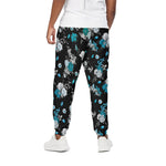 Blue Peony And Grey Rose Floral Print Cotton Pants