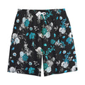 Blue Peony And Grey Rose Floral Print Cotton Shorts