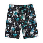 Blue Peony And Grey Rose Floral Print Cotton Shorts