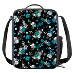 Blue Peony And Grey Rose Floral Print Crossbody Lunch Bag