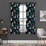 Blue Peony And Grey Rose Floral Print Curtain
