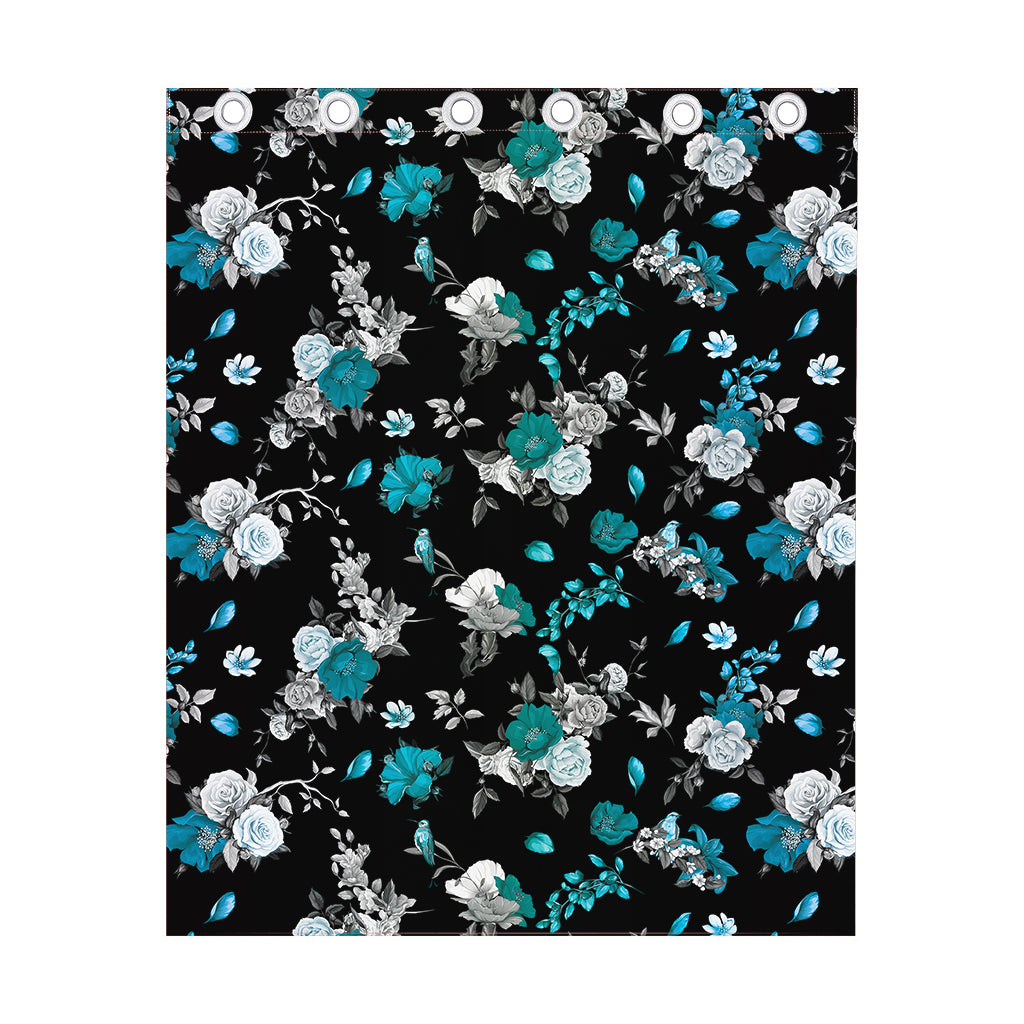 Blue Peony And Grey Rose Floral Print Curtain