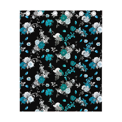 Blue Peony And Grey Rose Floral Print Curtain