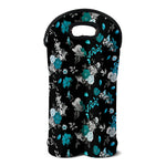 Blue Peony And Grey Rose Floral Print Double Neoprene Wine Tote