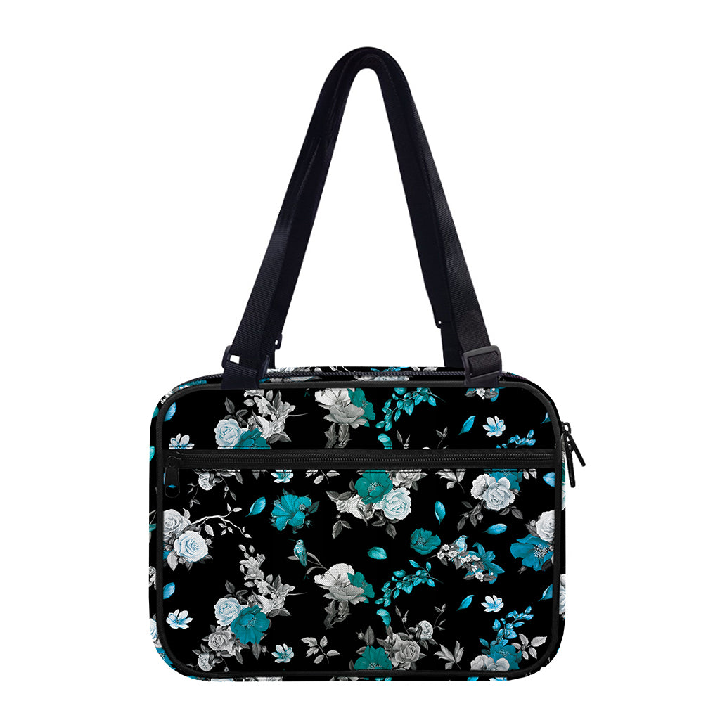 Blue Peony And Grey Rose Floral Print Double Strap Bible Bag