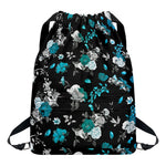 Blue Peony And Grey Rose Floral Print Drawstring Backpack