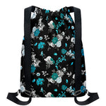 Blue Peony And Grey Rose Floral Print Drawstring Backpack
