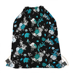 Blue Peony And Grey Rose Floral Print Drawstring Bag