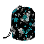 Blue Peony And Grey Rose Floral Print Drawstring Makeup Bag