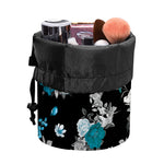 Blue Peony And Grey Rose Floral Print Drawstring Makeup Bag