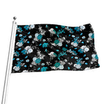 Blue Peony And Grey Rose Floral Print Flag