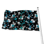 Blue Peony And Grey Rose Floral Print Flag