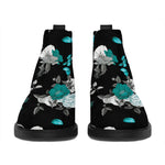 Blue Peony And Grey Rose Floral Print Flat Ankle Boots